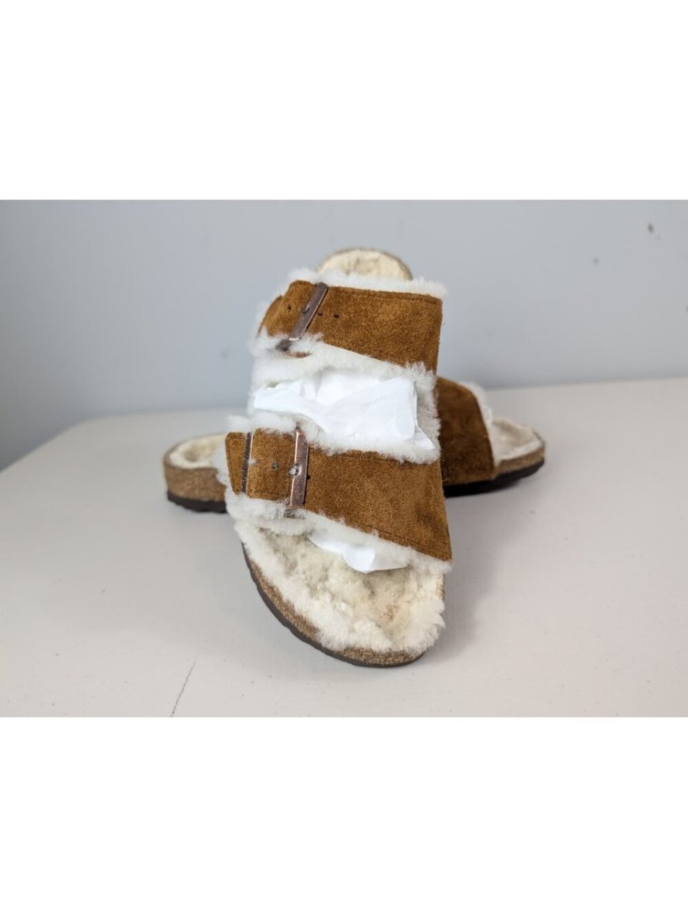 Birkenstock Mink brown Arizona Shearling suede sandals size women's 10 men's 8